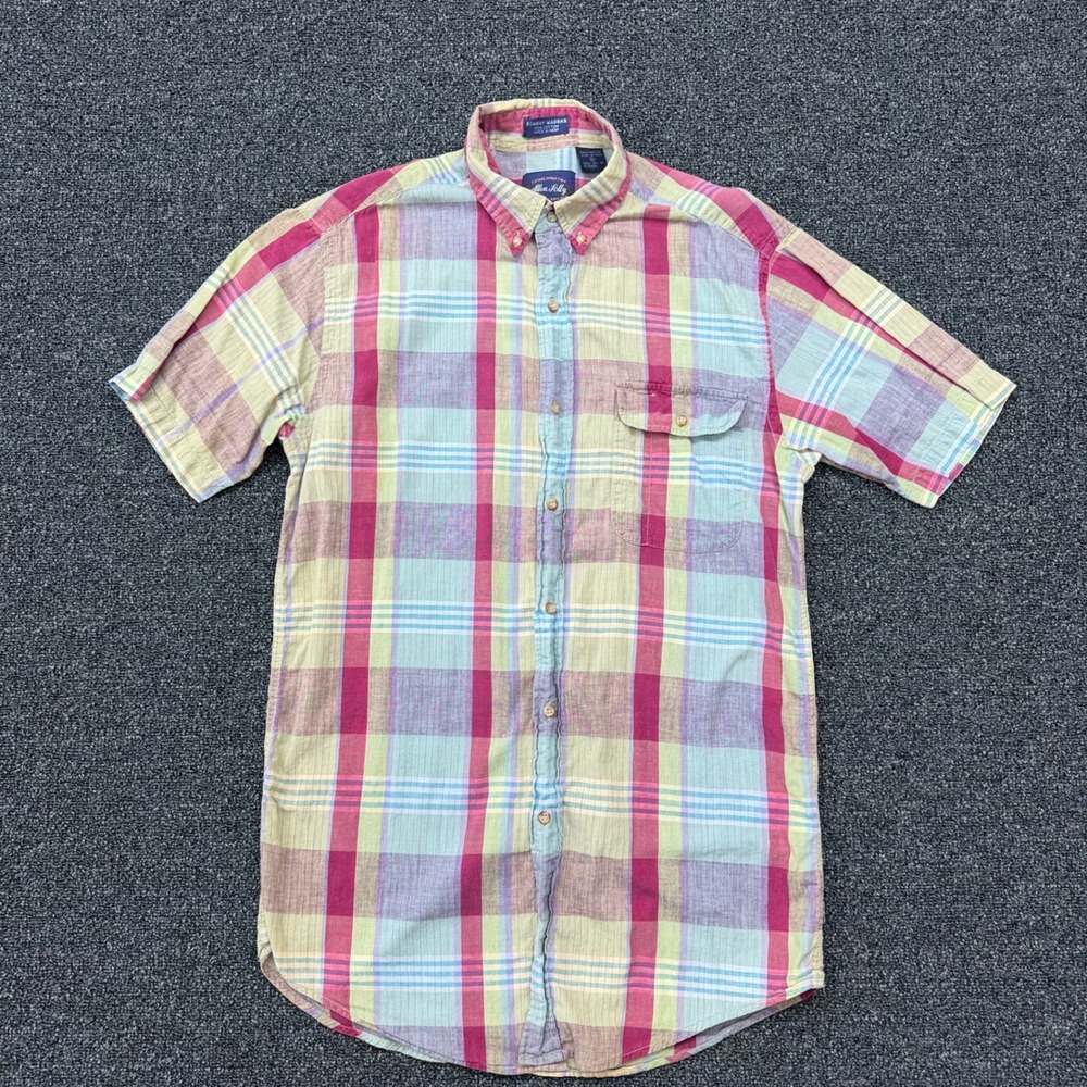 Allen Solly Mens Bombay Madras Plaid Short Sleeve Button Down Shirt‎ Small Pink
